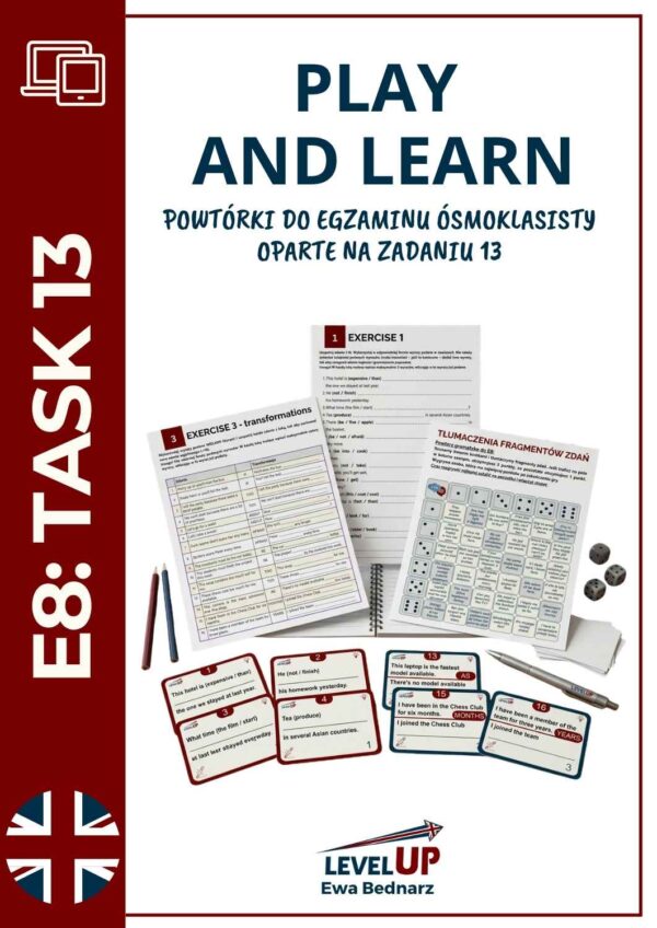 Okładka: Play and Learn, powtórki do egzaminu ósmoklasisty